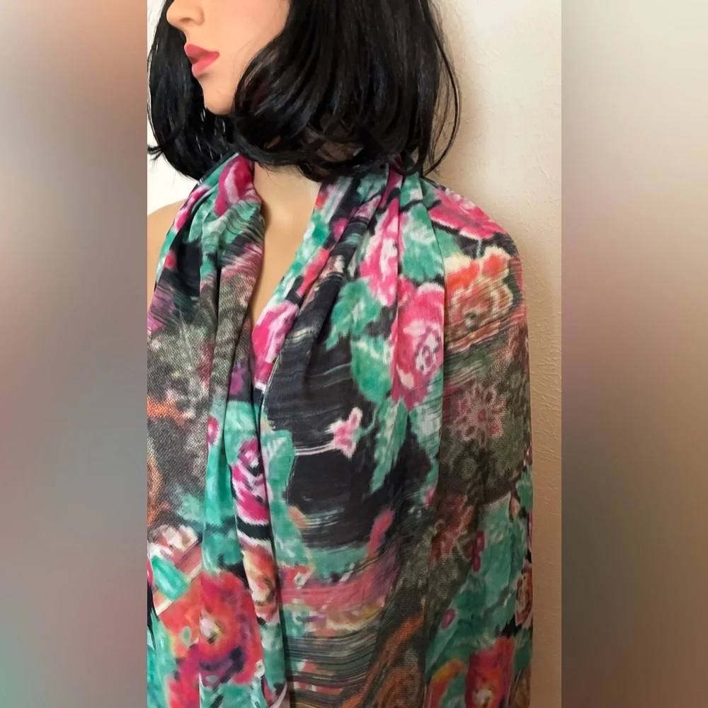 Front Row Multicolor Silky feel Scarf 27” x 80” beautiful colors. Vibrant.